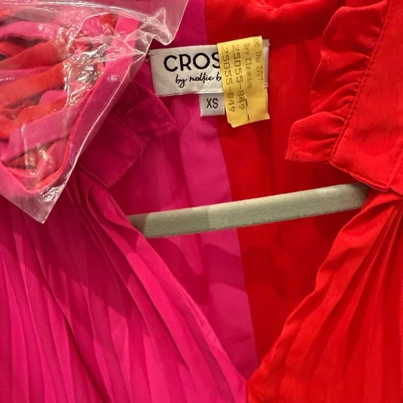 CROSBY by Mollie Burch Vibrant Pink and Red Pleated Belted Valentines Midi Dress - Picture 5 of 6